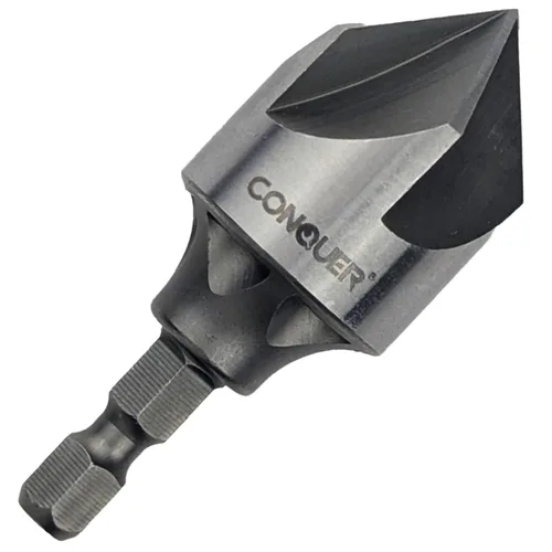 Miniatura 5 de CONQUER Tools - Broca avellanadora de metal con 5 flautas, 87 grados para vástago hexagonal de 1/4 pulgadas, ajuste de 1/8"-3/4