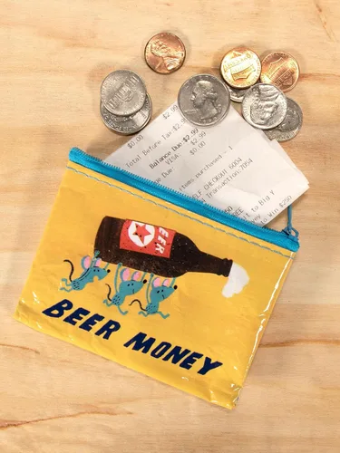 Miniatura 30 de Blue Q Monedero, hecho de 95% plástico reciclado. Práctica pequeña bolsa con cremallera para guardar monedas, tarjetas de regalo, auriculares, más.