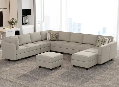 Miniatura 10 de Belffin Sofá modular modular con asiento de almacenamiento, sofá en forma de U de gran tamaño, sofá modular de terciopelo con terciopelo otomano