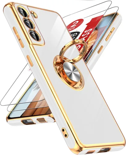 Miniatura 160 de LeYi Funda para Samsung Galaxy S22 Ultra con soporte de anillo giratorio de 360°, soporte magnético, chapado en oro rosa, borde protector para Negro