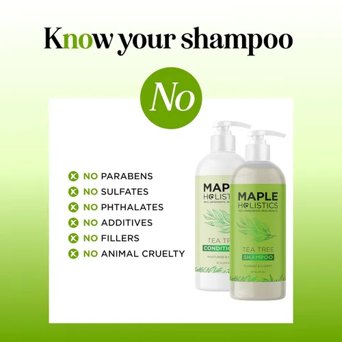 Miniatura 7 de Juego de champú y acondicionador de árbol de té, champú y acondicionador aclarante sin sulfato para el cuidado del cabello graso y el cuero