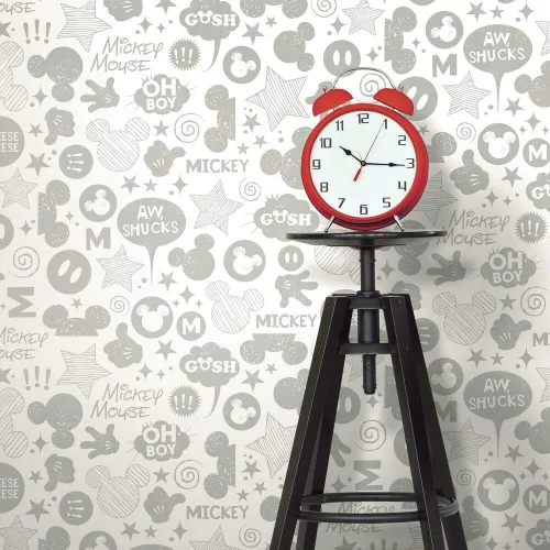 RoomMates RoomMates, RMK11152WP - Papel pintado de Disney Mickey Mouse Icons, color plateado