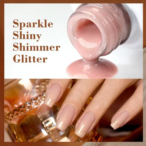Miniatura 6 de RARJSM Juego de 6 esmaltes de gel con purpurina color nude, rosa pálido, gelatina lechosa, cachemira, rosa, beige, albaricoque, marrón champán