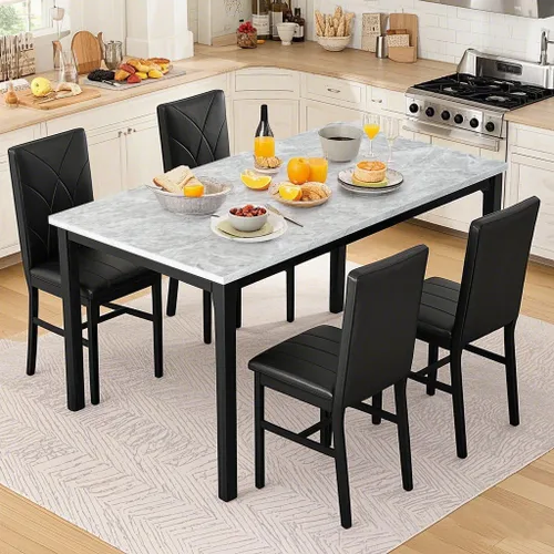 Miniatura 4 de Recaceik Juego de 4 sillas de mesa de comedor para 4, sillas de cocina de mármol sintético con patrón dinámico hacia arriba, mesa de cocina pequeña