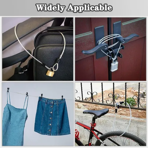 Miniatura 5 de Cuerda de cable con doble bucle, bloqueo de cable de seguridad, cable de seguridad recubierto de vinilo de acero, bloqueo de equipaje de 3.3 pies x