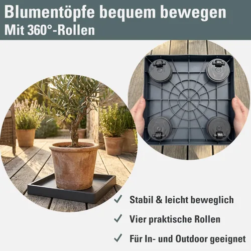 Miniatura 2 de Prosperplast Mobile Saucer Square Roller Base Flower Pot Saucer with Wheels Plant Roller 360 Degree Rotatable Square