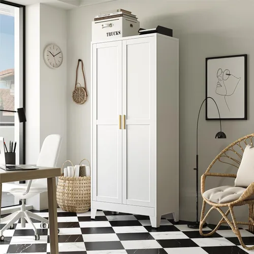 Miniatura 15 de Bevivog Armario de almacenamiento pequeño para baño, armario de metal negro con 2 puertas y 2 estantes ajustables, armarios de piso de metal