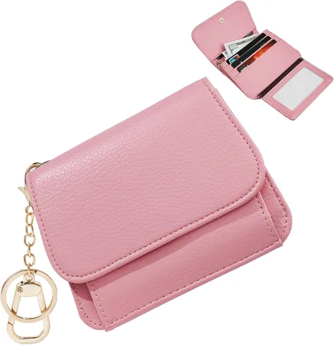 Miniatura 19 de Cartera pequeña para mujer, con bloqueo RFID, delgada y bolsillo para monedas, tarjetero plegable para tarjetas de crédito con ventana