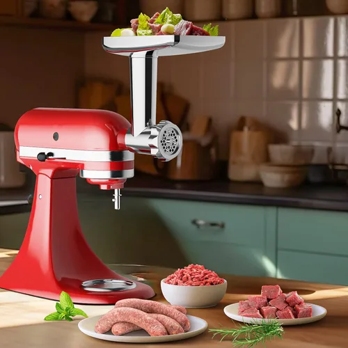 Miniatura 5 de Accesorios de acero inoxidable para molinillo de alimentos para batidoras de pie KitchenAid, incluyendo relleno de salchichas, acero inoxidable