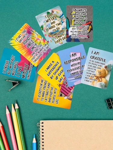 Miniatura 7 de Tarjetas de afirmación positiva para niños y adolescentes, 54 afirmaciones, más de 150 preguntas inspiradoras con caja de almacenamiento, inspira