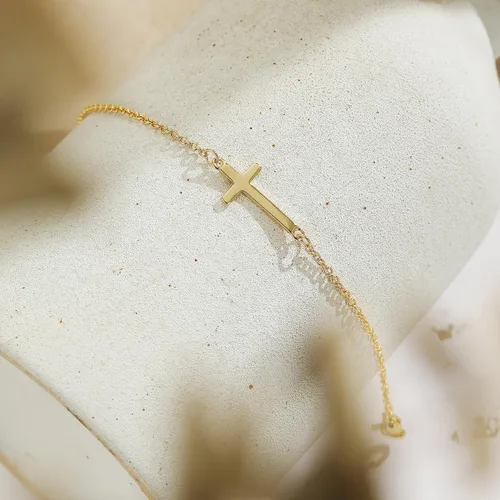 Miniatura 4 de Pulsera delicada de oro para mujer, chapada en oro de 14 quilates, ligera, pulsera de cadena de espiga de espiga con círculo, dije minimalista hecho