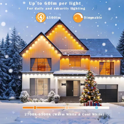 Miniatura 2 de Rosykite Luces de Navidad al Aire Libre - 50 pies de luces inteligentes RGB+IC para canalones con 63 escenas, impermeables IP67, control de voz