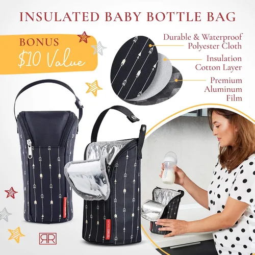 Miniatura 4 de Cambiador de pañales portátil impermeable – B0NUS Bolsa aislada para biberón, embrague de pañales 2 en 1 y cambiador, cambiador portátil de limpieza