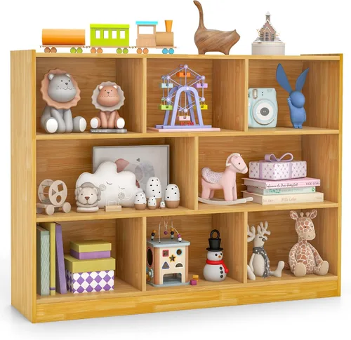 Miniatura 14 de KOTEK Organizador de almacenamiento de juguetes, estantería infantil de 8 cubos, estantería de madera de 4 niveles, estante abierto para guardería