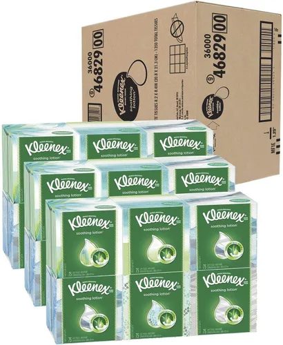 Kleenex Loción calmante para pañuelos faciales con aloe y vitamina E, caja de cubos, 1,170 pañuelos por caja de cubos, 1 paquete (1,170 pañuelos en