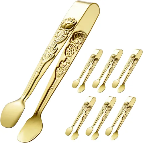 HINMAY 6 pinzas pequeñas para servir de 5 pulgadas, pequeñas pinzas de metal para fiestas de té, cafeterías, postres (dorado)