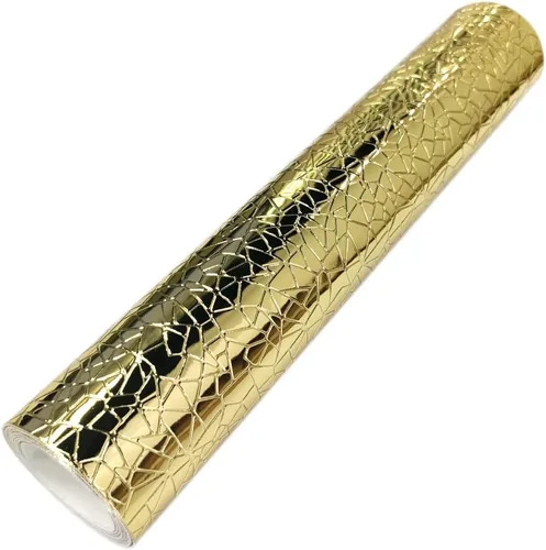 Miniatura 3 de HYANG - Cubo de agua de metal con relieve de espejo dorado, hojas de piel sintética dorada, 1 rollo de 12 x 53 pulgadas, piel sintética muy adecuada