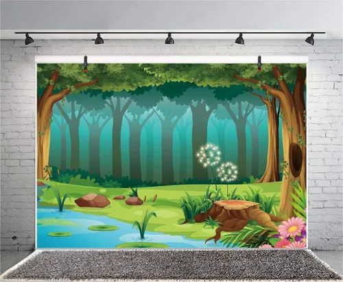 Miniatura 6 de Leyiyi Fondo de fotografía de bosque encantado de 5 x 3 pies, diseño de cuento de hadas, bosque, primavera, flores, río, caricatura, telón de fondo
