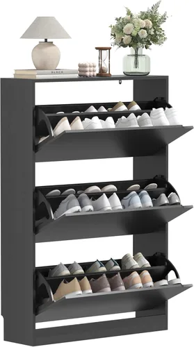 Miniatura 9 de Wodeer Armario estrecho para zapatos de entrada, armario delgado de almacenamiento de zapatos con 3 cajones abatibles, almacenamiento oculto de Negro