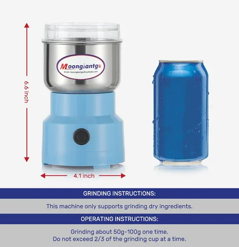 Miniatura 8 de Moongiantgo Molinillo de café eléctrico, mini molinillo de especias, molinillo rápido de 200 W, 10 segundos, molino de grano seco para especias, Azul