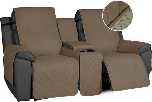 Miniatura 14 de Easy-Going Funda de sofá reclinable antideslizante con consola, resistente al agua, funda de sofá reclinable doble con correa ajustable, funda Beige