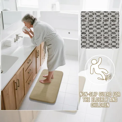 Miniatura 5 de Yimobra Juego de 3 tapetes de baño de espuma viscoelástica con alfombra de inodoro en forma de U, antideslizantes, súper suaves, absorbentes