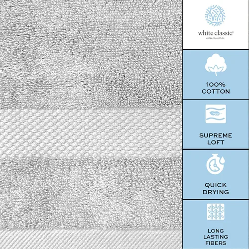 Miniatura 7 de Toallas de baño de lujo suaves White Classic - 650 GSM Toallas de baño de algodón de lujo extra grandes 35x70 Altamente absorbentes y de secado