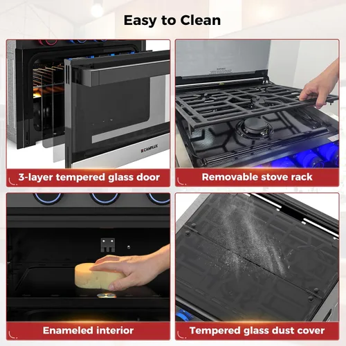 Miniatura 7 de CAMPLUX Elite - Combo de estufa y horno de propano para RV de 17 pulgadas, 1.27 pies cúbicos con 3 quemadores, salida total 28,100 BTU/Hr, estufas