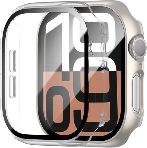 Miniatura 20 de Paquete de 2 fundas rígidas de policarbonato compatibles con Apple Watch, con protector de pantalla de cristal templado sin burbujas para accesorios