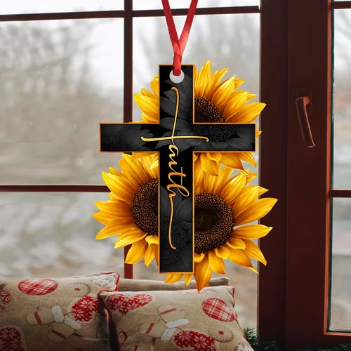 Miniatura 4 de Talataca Fe Girasol Dios Jesús Cruz Cristiana Mariposa 2D Espejo Retrovisor de Coche Plano Accesorios Adorno Árbol de Navidad Decoración Colgante