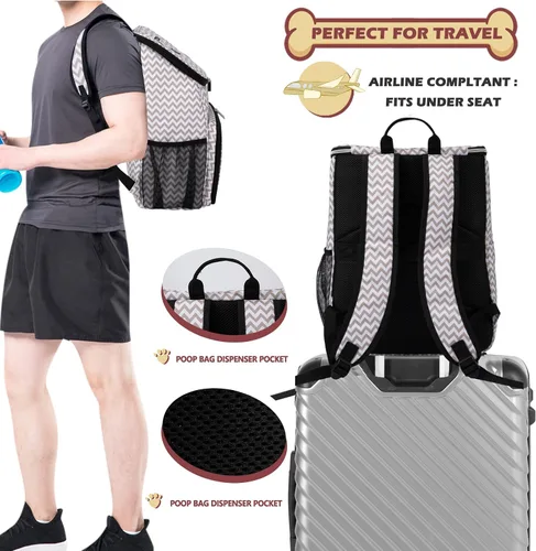 Miniatura 5 de BAGLHER - Mochila de viaje para perros, mochila de suministros para mascotas aprobada por aerolíneas, bolsa de viaje para perros con 2 tazones Blw