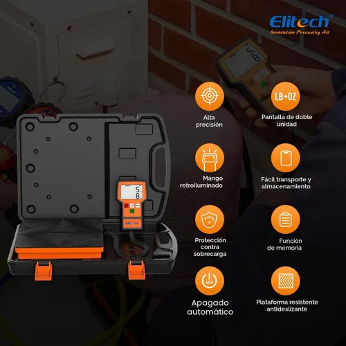 Miniatura 2 de Báscula Elitech LMC-100F+ de carga para refrigerante, 110 libras, de alta precisión, para Freon, para calefacción, ventilación y aire acondicionado