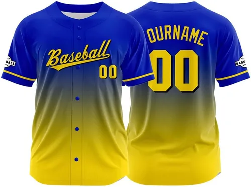Miniatura 37 de Camiseta de béisbol con degradado personalizado, nombre, número y logotipo personalizados para hombres, mujeres y niños