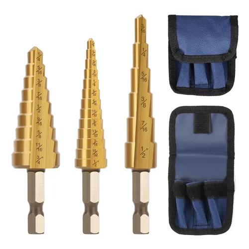 Miniatura 12 de 3 piezas de juego de brocas de paso, broca de paso de 1/4" con vástago hexagonal de acero de alta velocidad con ranuras en espiral, brocas de paso