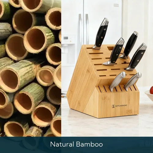 Miniatura 4 de KITCHENDAO Bloque de cuchillos de bambú de 20 ranuras sin cuchillos, soporte universal para cuchillos de cocina, con múltiples tipos de cuchillos