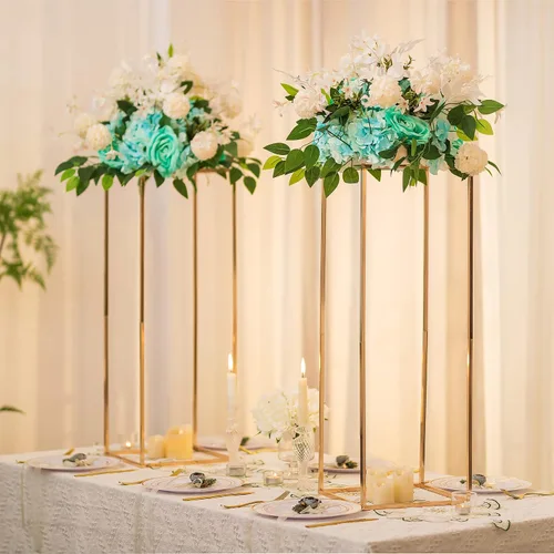 Miniatura 6 de Sziqiqi Centros de mesa de boda para mesas, soporte de flores de metal alto, decoración para bodas, fiestas, jarrones geométricos dorados
