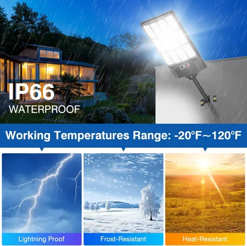 Miniatura 6 de Luces de calle solares para exteriores impermeables, luz de inundación solar de 60000 lm de amplio ángulo, luz de estacionamiento LED con sensor