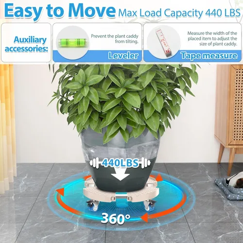 Miniatura 4 de VANCASTLE Organizador para Plantas con Ruedas Bloqueables de Alta Resistencia Capacidad de 450lbs, Soporte Ajustable para Plantas con Ruedas de Beige