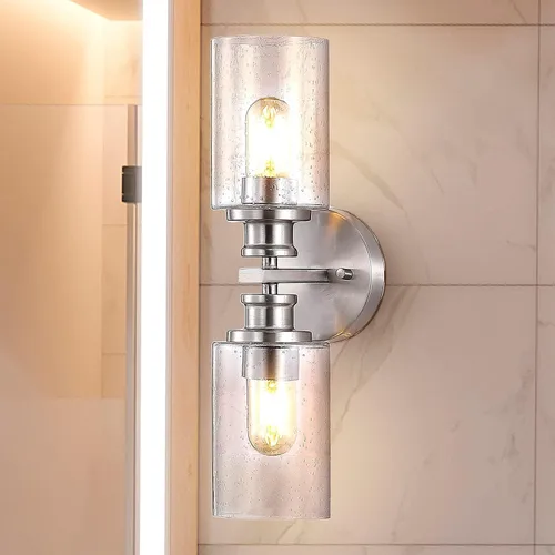Miniatura 4 de JONATHAN Y Aplique de pared LED de níquel de 16.5 pulgadas, lámpara de tocador moderna de granja con pantalla de vidrio sembrado, accesorio