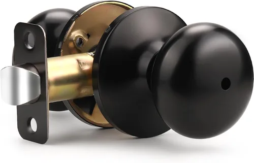 KNOBWELL Paquete de 1 perilla de privacidad para puerta, color negro mate, pomos de puerta interiores redondos para baño o dormitorio, perilla de