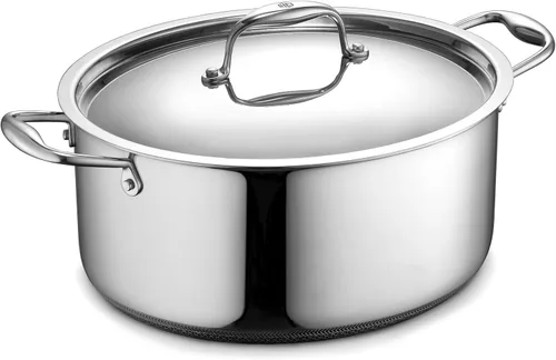 Miniatura 10 de HexClad Horno Holandés Híbrido Antiadherente de 5 Cuartos de Galón con Tapa de Acero Inoxidable, Asas que se Mantienen Frías, Apto