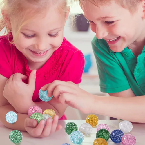 Miniatura 5 de Ayfjovs 24 piezas de bolas hinchables con purpurina para niños, 32 mm, 6 colores, bolas de goma rebotantes a granel, relleno para bolsa de Pascua