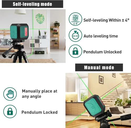 Miniatura 4 de Nivel láser 360 autonivelante, herramienta niveladora láser de 50 pies, nivel láser de línea cruzada verde para colgar imágenes, azulejos