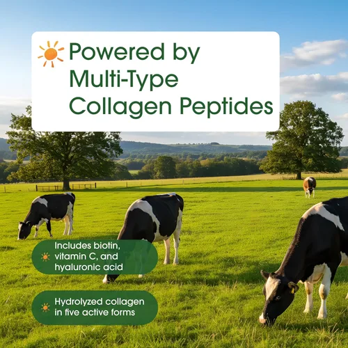 Miniatura 6 de Polvo de proteína de colágeno múltiple 600g - 5 tipos (I, II, III, V, X) alimentado con pasto y criado en prados con biotina 5000mcg, vitamina C