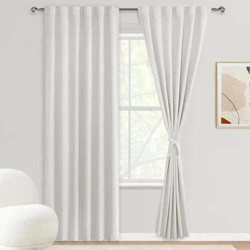 Miniatura 10 de DWCN Cortinas opacas con pestaña trasera para ventana - Cortinas opacas con bolsillo para barra para oscurecer la habitación para dormitorio/sala