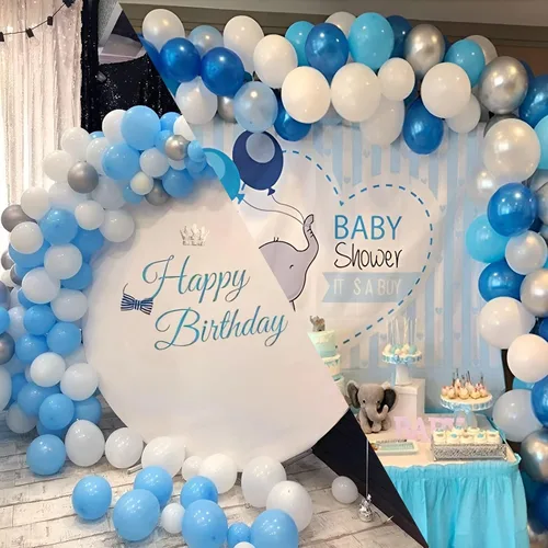 Miniatura 2 de OuMuaMua Kit de 62 globos de confeti azul, plateado y blanco, globos blancos de 12 pulgadas, globos plateados metálicos, globos de confeti plateado