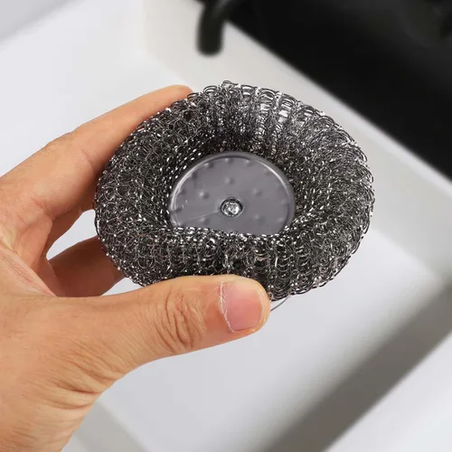 Miniatura 4 de Estropajo de platos con asa, cepillo de lana y alambre de acero inoxidable para limpiar tazones de cocina, ollas, sartenes (gris)