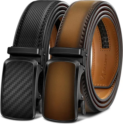 Miniatura 21 de BULLIANT - Paquete de 2 cinturones de cuero con trinquete para hombre, ajustables, corte de 1 3/8 para un ajuste perfecto, regalo para hombre