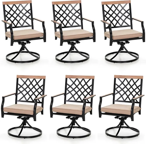 Miniatura 18 de PHI VILLA Juego de 2 sillas giratorias de metal para exteriores, sillas de comedor con cojín, juego de muebles para jardín, patio trasero, bistró