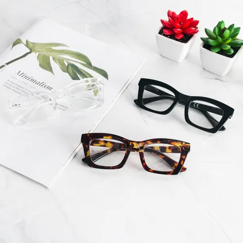 Miniatura 8 de REAVEE Oprah Style - Lentes de lectura para mujer, bloqueo de luz azul, elegantes y de gran tamaño, bisagra de resorte Negro/Leopardo/Transparente